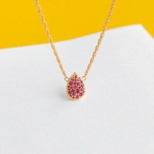 Pavé Teardrop Gold Pink Tourmaline Necklace by Julie Vos